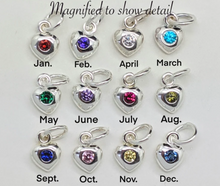 Load image into Gallery viewer, Sterling silver heart charm with zirconia birthstone choices