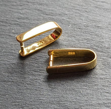 Load image into Gallery viewer, V Large gold on sterling silver pinch bail large gold bail plain sterling silver 925 . plain large vermeil style bail with 2 prongs