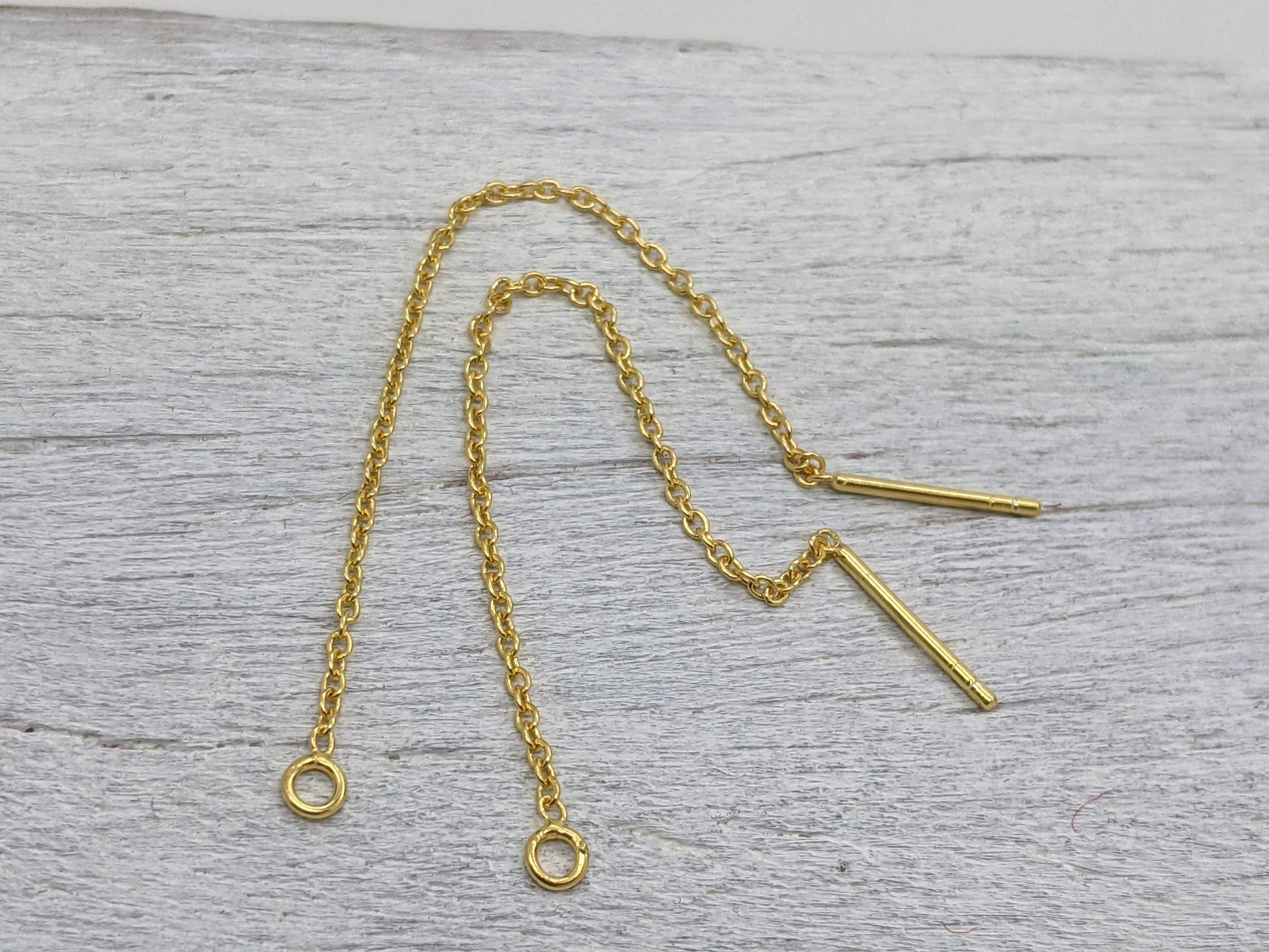 Gold on sterling silver ear threaders Eternalflow charms and