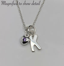 Load image into Gallery viewer, Sterling silver heart charm with zirconia birthstone choices - Eternalflow charms and Jewellery supplies
