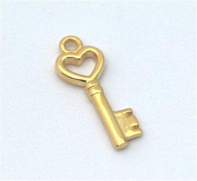 heart key charm gold on sterling silver - Eternalflow charms and Jewellery supplies