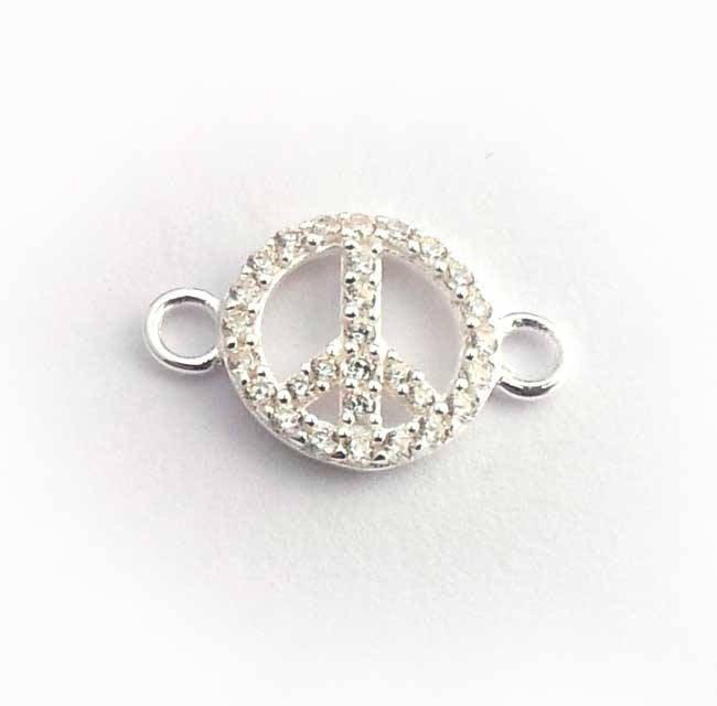 sterling silver PEACE connector with zirconias - Eternalflow charms and Jewellery supplies
