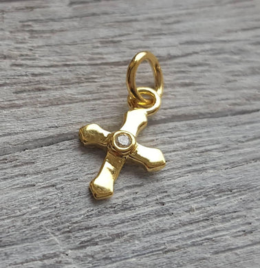 gold on sterling silver cross charm - Eternalflow charms and Jewellery supplies