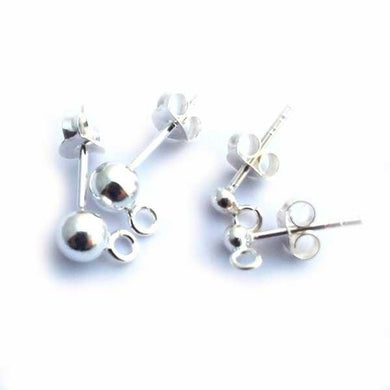 sterling silver 3mm ball studs with loop silver ball studs with ring - Eternalflow charms and Jewellery supplies