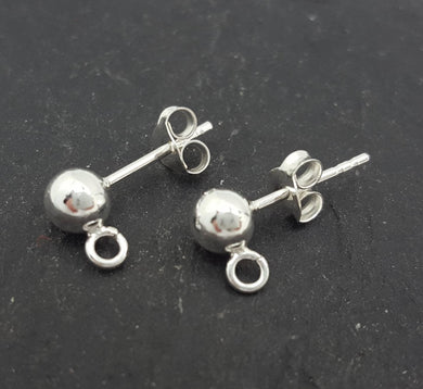 sterling silver 5mm ball studs with loop silver ball studs with ring - Eternalflow charms and Jewellery supplies