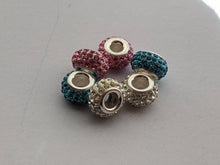 Load image into Gallery viewer, Swarovski crystal tiny beaded charm sterling silver core large hole bead
