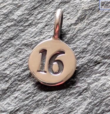 Silver number 16 charm - Eternalflow charms and Jewellery supplies