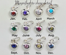Load image into Gallery viewer, Sterling silver heart charm with zirconia birthstone choices
