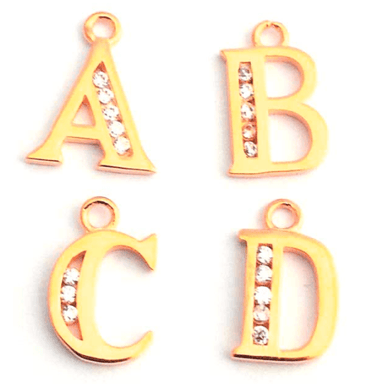 gold on silver zirconia letter charm - Eternalflow charms and Jewellery supplies