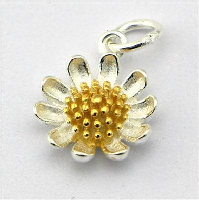 sterling silver daisy charm pendant gold centre - Eternalflow charms and Jewellery supplies