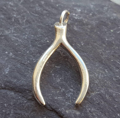 sterling silver wishbone charm / pendant - Eternalflow charms and Jewellery supplies