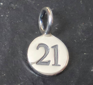 silver number 21 charm round - Eternalflow charms and Jewellery supplies