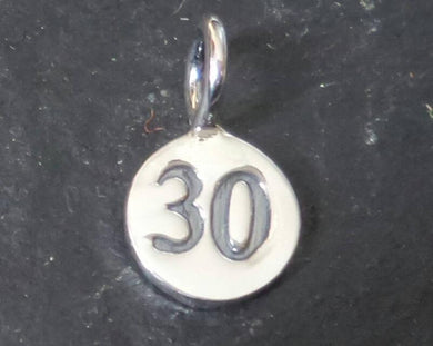 silver number 30 round charm - Eternalflow charms and Jewellery supplies