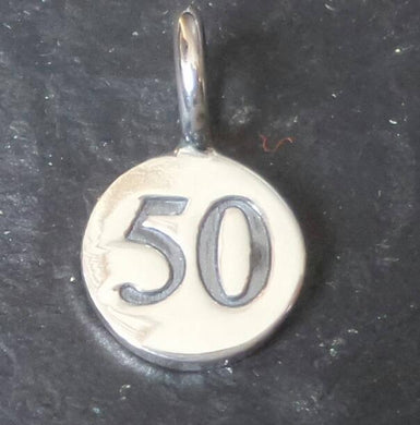 silver number 50 round charm - Eternalflow charms and Jewellery supplies