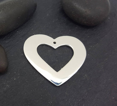 Sterling silver flat HEART PENDANT - Eternalflow charms and Jewellery supplies