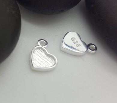 1 tiny Sterling silver HEART charm with bezel - Eternalflow charms and Jewellery supplies