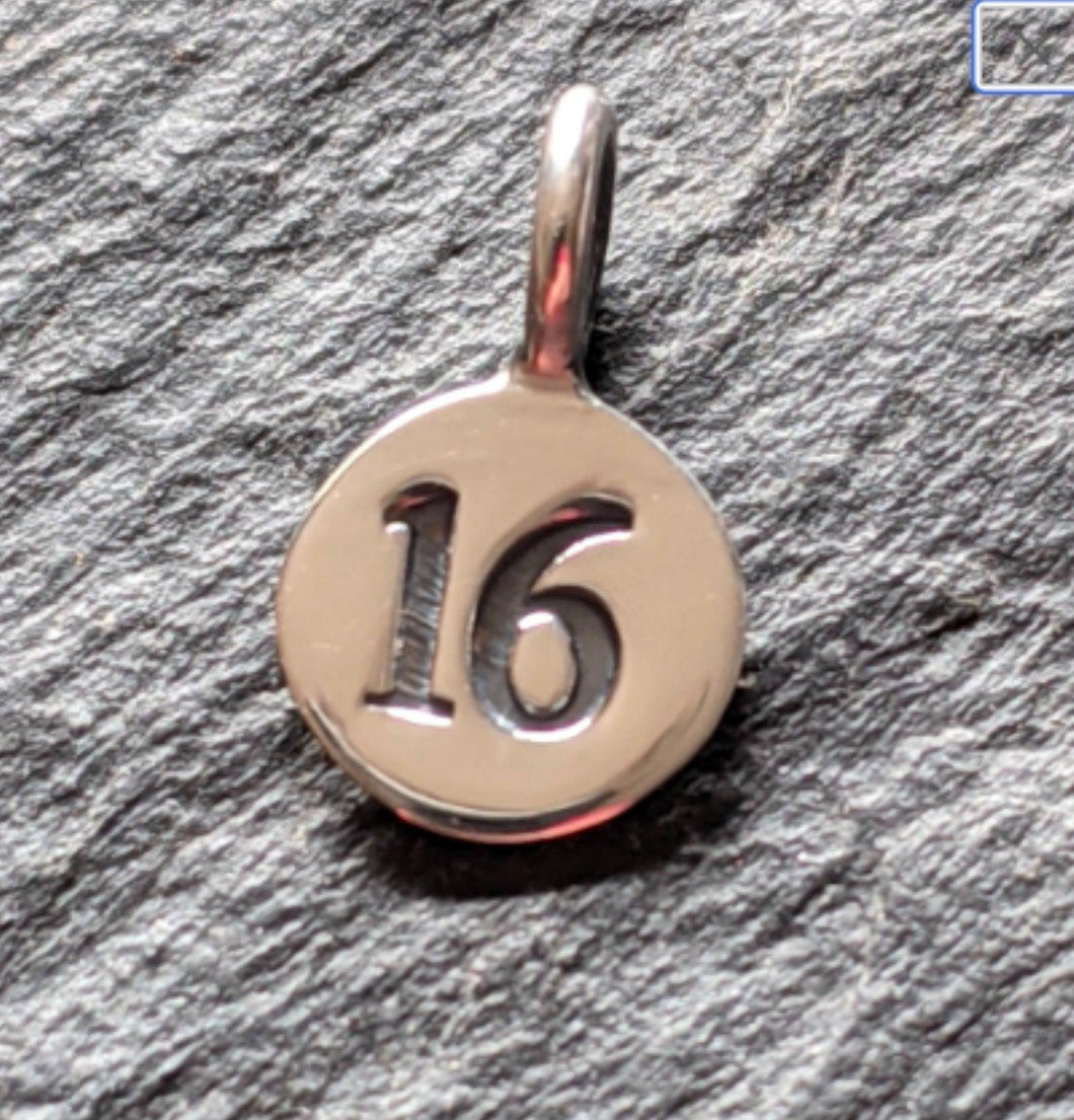 Silver number 16 charm - Eternalflow charms and Jewellery supplies